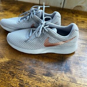 Nike Light Gray Mesh Sneakers with Rose Gold Swoosh Accent